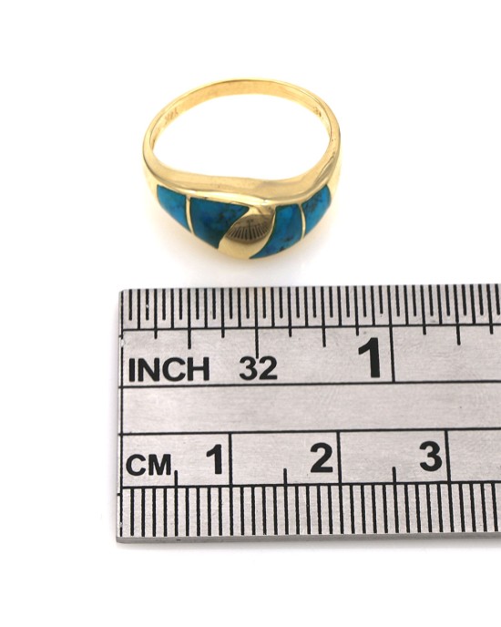 Turquoise Inlay Ring in Yellow Gold